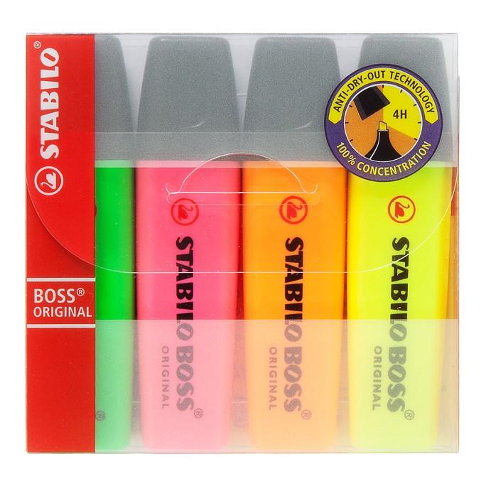 Marcador fluor Stabilo Boss 4u colors | 4006381215695