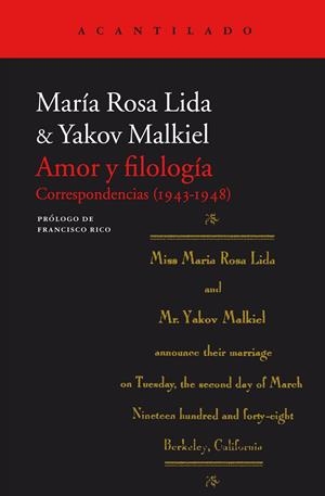 Amor y Filología. Correspondencia (1943-1948) | 9788416748150 | María Rosa Lida & Yakov Malkiel